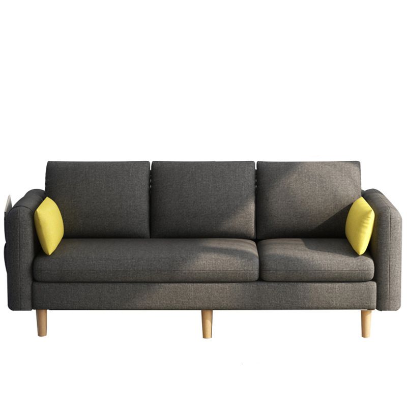 Modern Wood Legs Standard Sofa Fabric Loose Back Square Arm Sofa