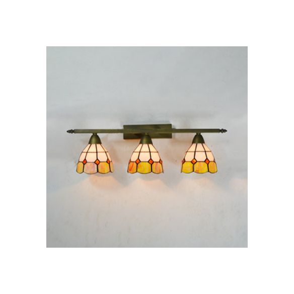 Yellow/Pink/Green/Blue Dome Wall Sconce Lamp Vintage Tiffany 3 Lights Wall Mount Light in Brass for Bathroom