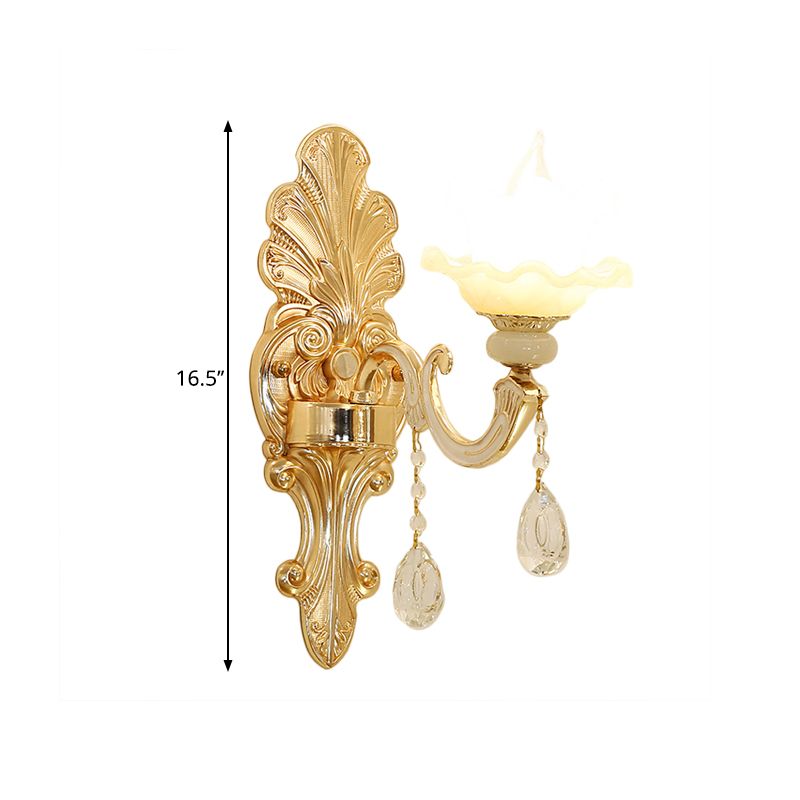 Opal Glass Gold Finish Wall Sconce Flower Shade Single Light Mid Century Wall Mounted Light