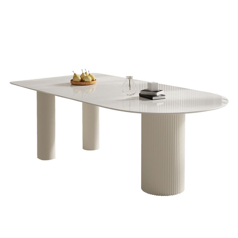 Stone Top Dining Table Traditional Luxury Dining Table with 3 Legs in White
