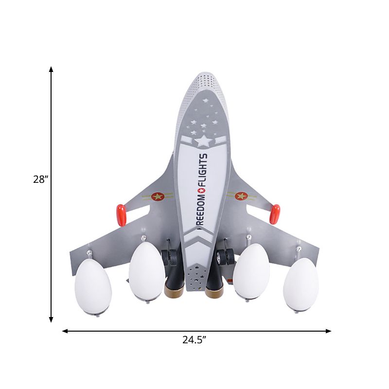 Silver Airplane Flush Light Fixture Kids Style 4-Head Metal Ceiling Mount Lamp for Bedroom