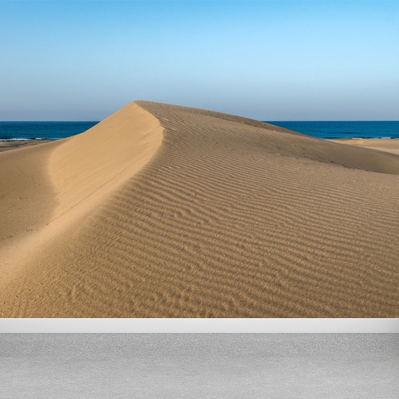 Yellow Modern Mural Decal Big Sand Dune and Distant Sea Skyline Wall Art for Living Room