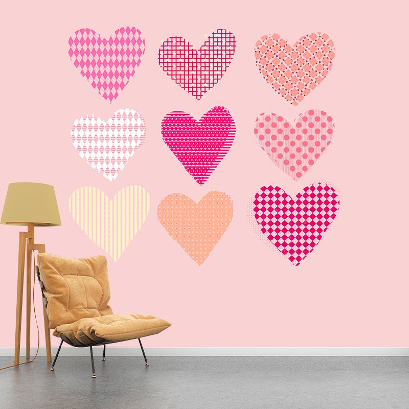 Environmental Illustration Mural Wallpaper Heart Pattern Indoor Mural