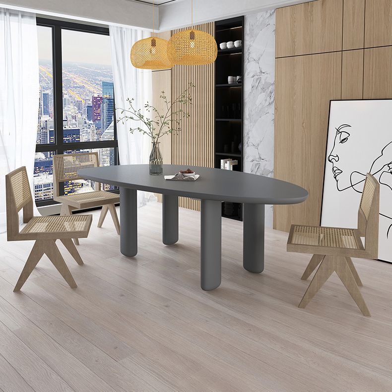 Oval Solid Wood Dining Table in Grey/Black Modern Table with 4 Legs for Restaurant