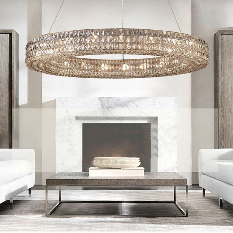 Lampadario circolare di cristalli leggeri di lusso moderno per soggiorno per soggiorno