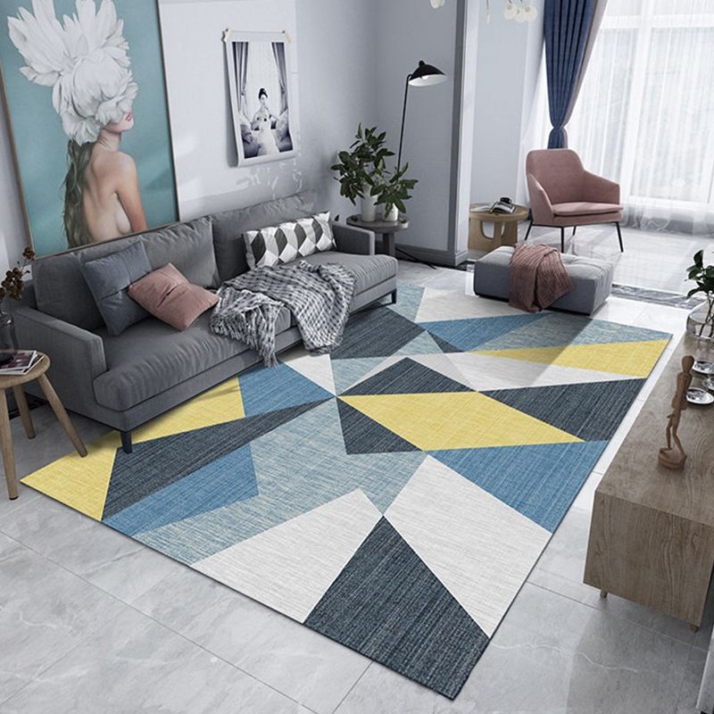 Trendy Simple Living Room Rug Modern Asymmetrical Graphic Design Rug Polyester Stain Resistant Non-Slip Backing Carpet
