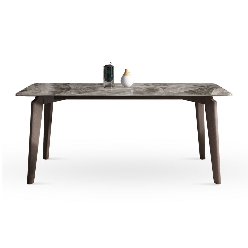 Modern Style Sintered Stone Dining Table with Grey Table and 4 Solid Wood Legs Base for Home Use