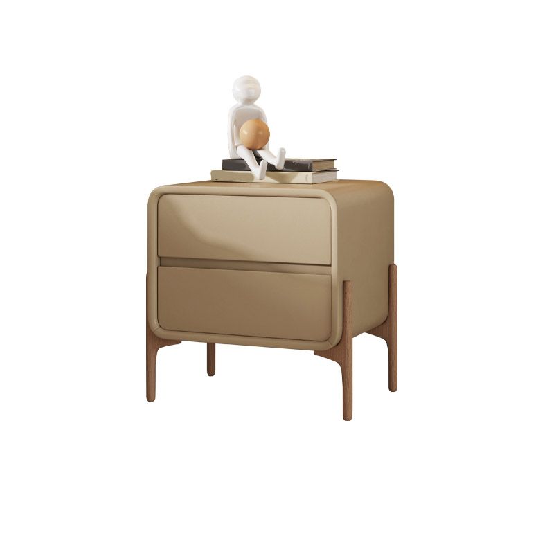 2 Drawers Nightstand Faux Leather Bedside Table with Wooden Legs