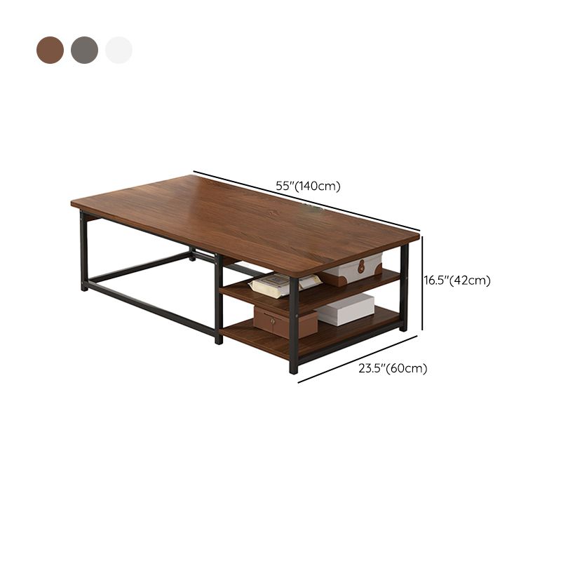 23.6" D Modern Rectangular Coffee Cocktail Table with 2-Shelf