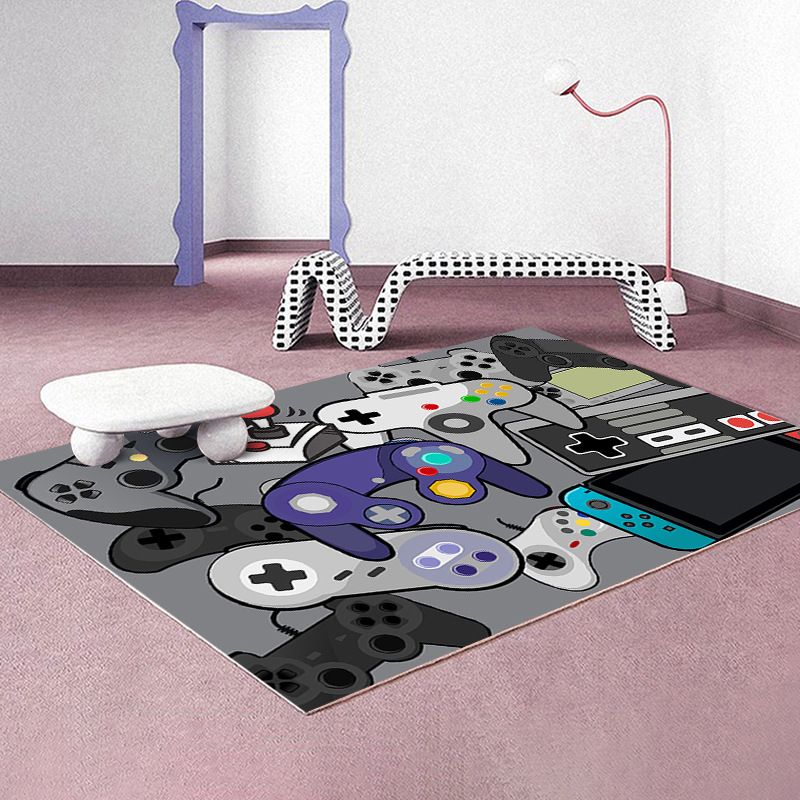 Casual Gamepad Print Carpet Polyester Area Rug Stain Resistant Rug for Living Room