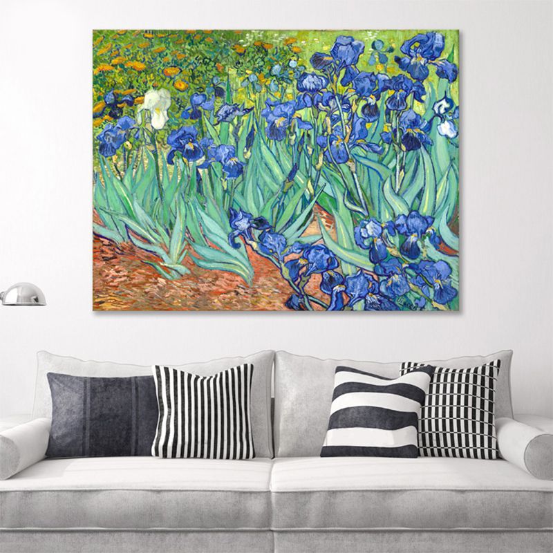 Vintage Irises Art Print Lienzo envuelto en verde para sala de estar, varios tamaños disponibles