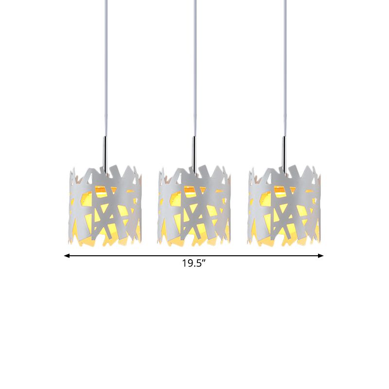 3 lampadine soggiorno multipli sospeso modernista ciondolo bianco con tonalità in ferro cilindri a vuoto, baldacchino lineare