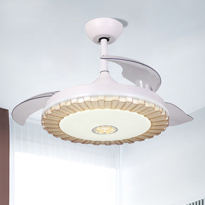 Wit ronde hangende ventilator licht Noordse stijl LED Acryl Semi Flush Chandelier met 3 heldere messen, 42 "W