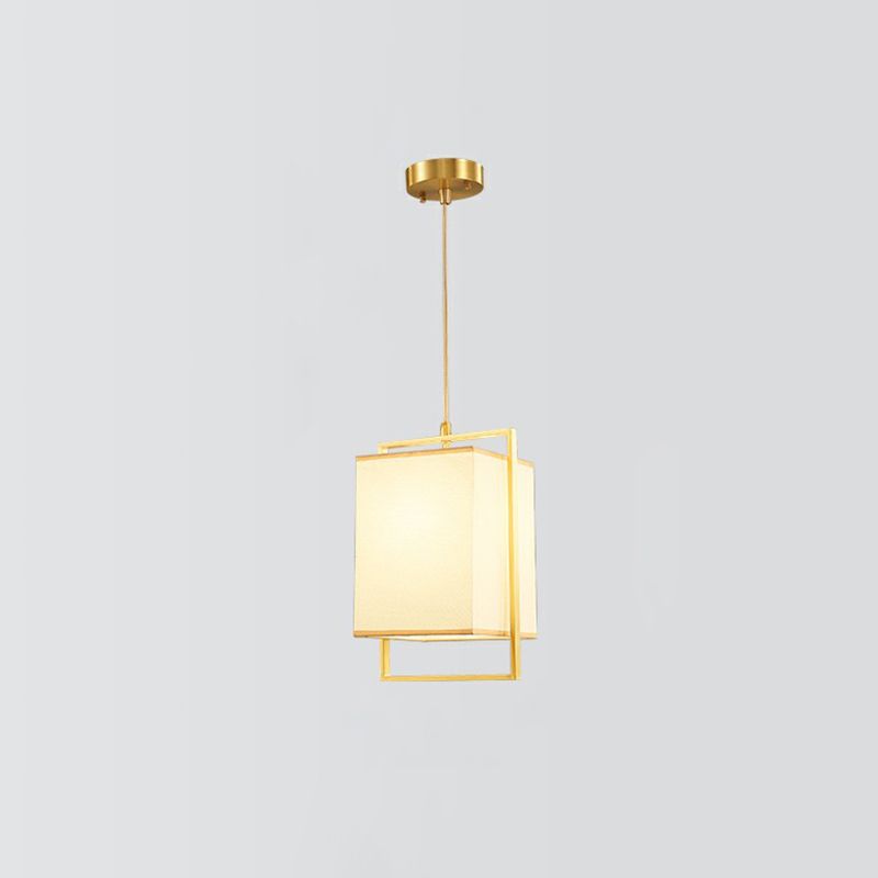 1 chambre de tête suspendue à la lumière de la lumière en or moderne avec une teinte en tissu rectangulaire