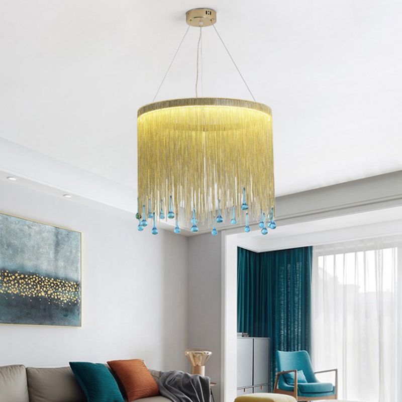 Luminaire de lustre en métal LED Countryside argent / chaîne dorée de la chaîne de salon plafond plafonnier, 16 "/19,5" /23,5 "de largeur