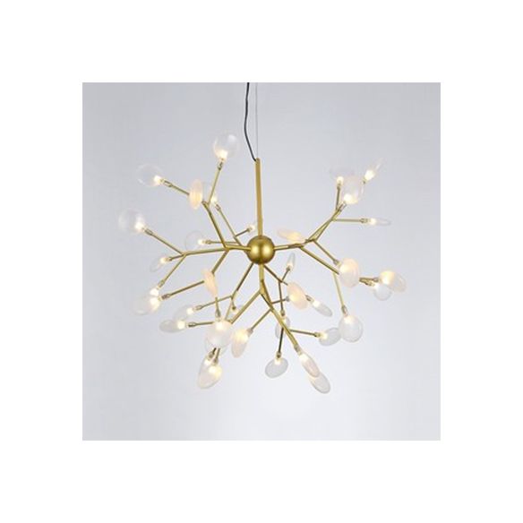 Branch Design Glass Hanging Lamp Modernist 27/36 Lights Black/Gold Chandelier Pendant Light with Leaf Shade