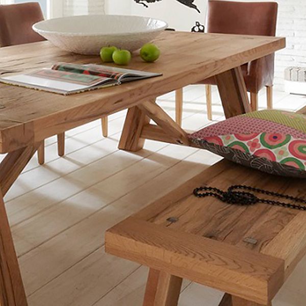 Modern Pine Solid Wood Table Rectangle Dining Table in Nature with Double Pedestal
