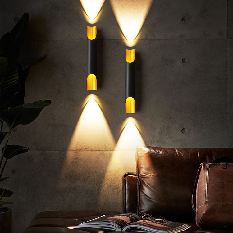 Luz de pared cilindroide negra y dorada en lámpara de pared de aluminio lacado en estilo creativo moderno