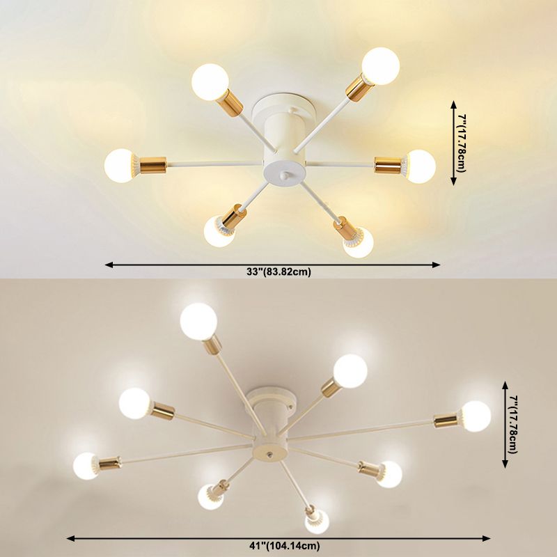 Bare Bulb Sputnik Semi Flush Mount in Industrial Creative Style Lacquered Iron Ceiling Fixture