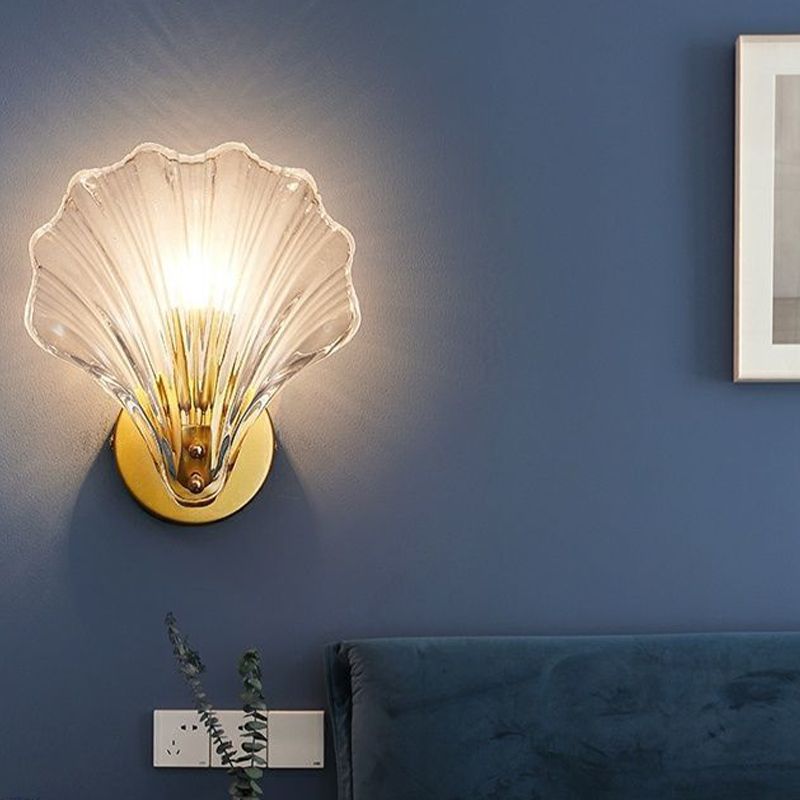 Shell Shape Glass Vanity Lights Modern Style 1 Light Vanity Light Fixtures in Gold
