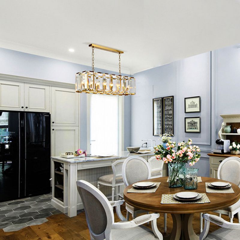 Rectángulo Corte Crystal Island colgante lineal Luces colgantes de la isla de la sala de estar moderna