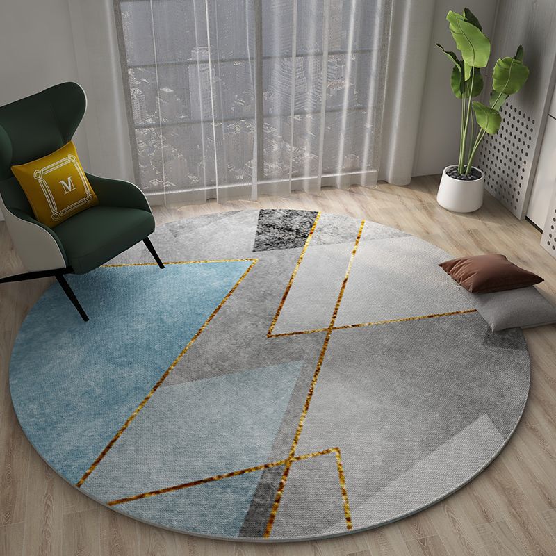 Chic Grey Area Rug Modern Polyester Area Carpet Geometric Pattern Anti-Slip Rug for Living Room
