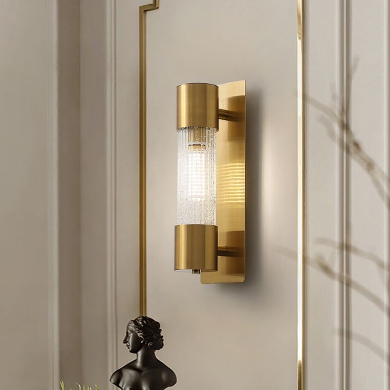 1 Glühbirnenzylindrische Wandbeleuchtung Minimalismus Gold Crackle Glaswandleuchte, 15 "/19,5" hoch