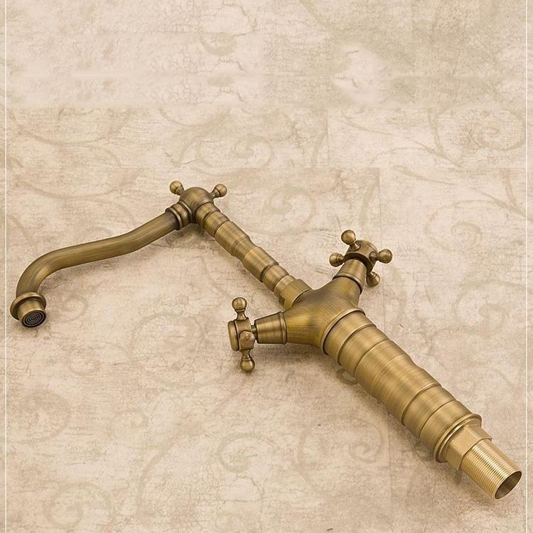 Glam Basin Lavatory Faucet Brass 2 Cross Handles with Water Hose  Bathroom Faucet