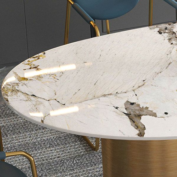Luxury Sintered Stone Top Dining Table Rectangle Table with 3 Legs in Gold