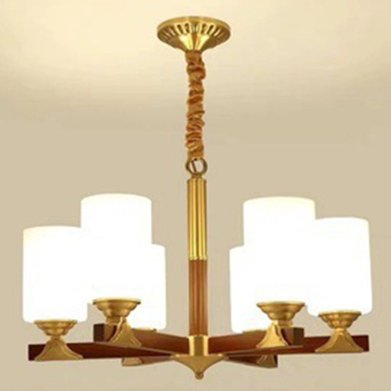 Cylindrical Living Room Chandelier Opaline Glass Minimalistic Pendant Light Fixture