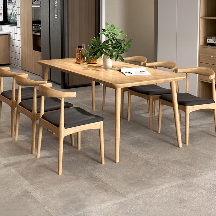 Mesa de comedor contemporánea rectangular de 4 patas, mesa fija de madera maciza, Color madera
