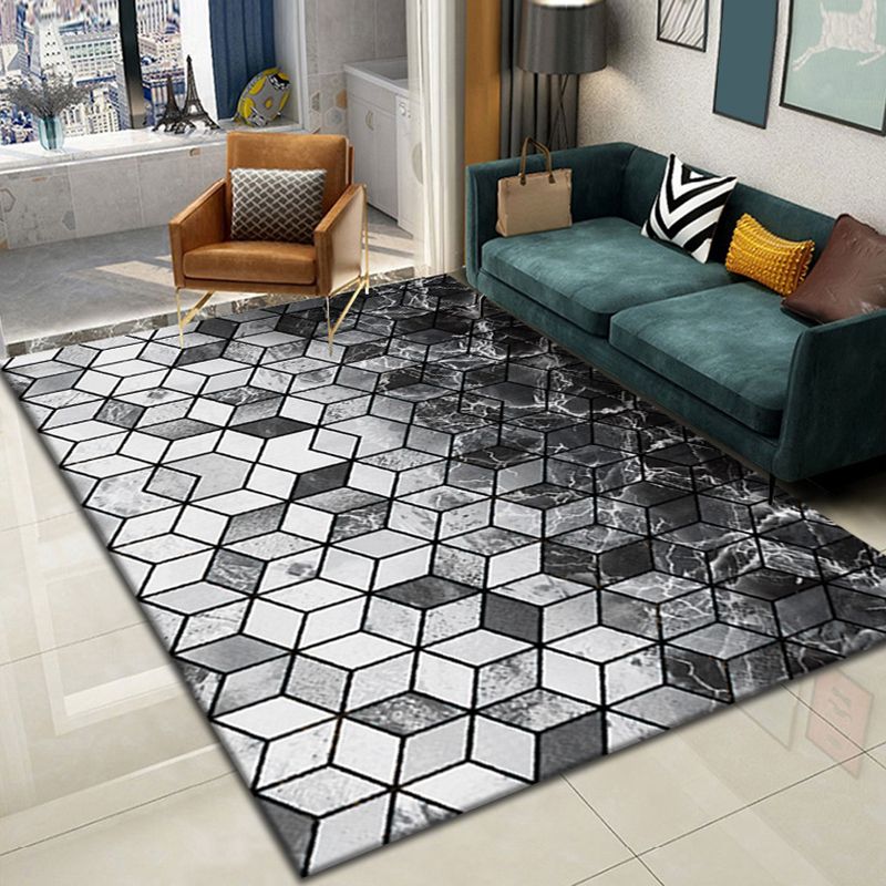 Simple Dark Color Rug Geometric Polyester Rug Stain Resistant Area Carpet for Living Room
