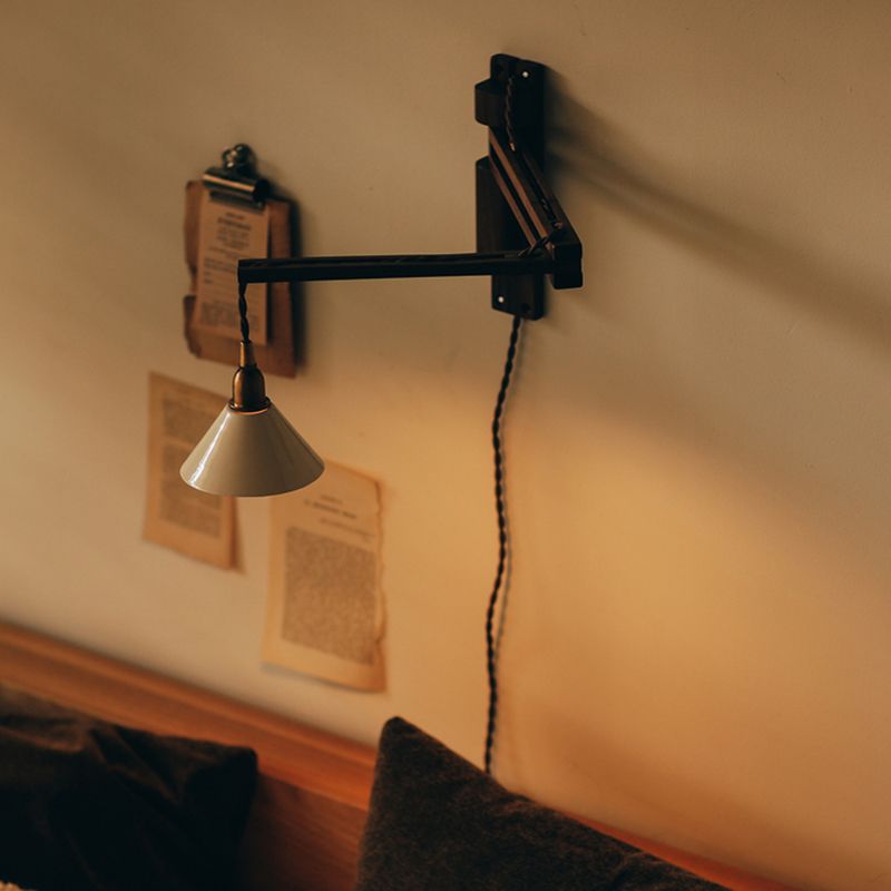 Retro Style Wood Wall Light Metal Shade Fold Wall Sconce for Living Room
