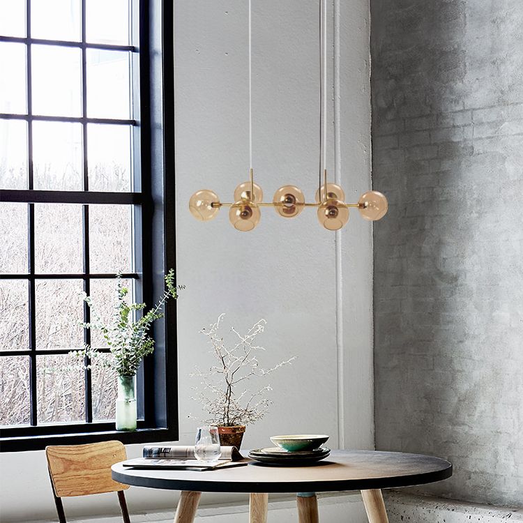 Contemporary Style Spherical Island Lights Clear Glass 8-Light Island Pendant Lights