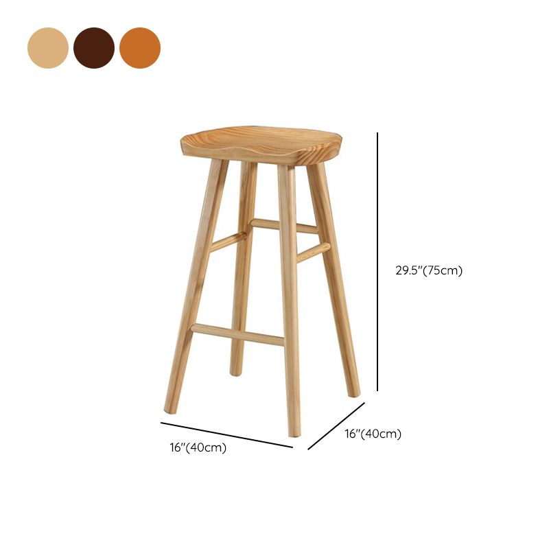 Contemporary Backless Bar Stools Solid Wood Dining Stool with Footrest