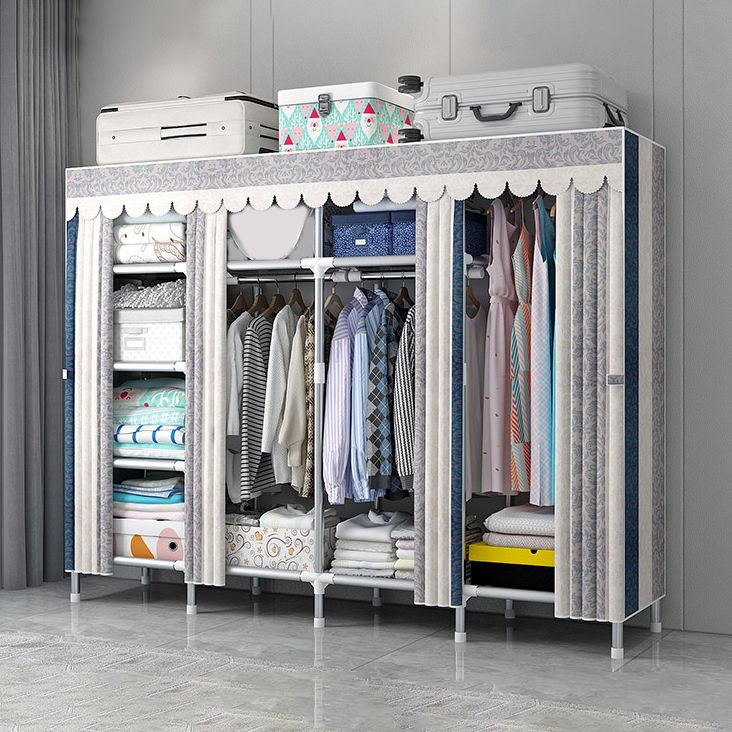 Modern Style Wardrobe Armoire Silver Metal Frame Wardrobe Cabinet