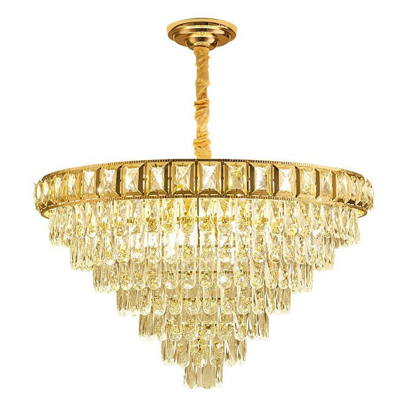 Minimalistic Cone Shaped Hanging Lamp Beveled-Cut Crystal Living Room Chandelier in Clear
