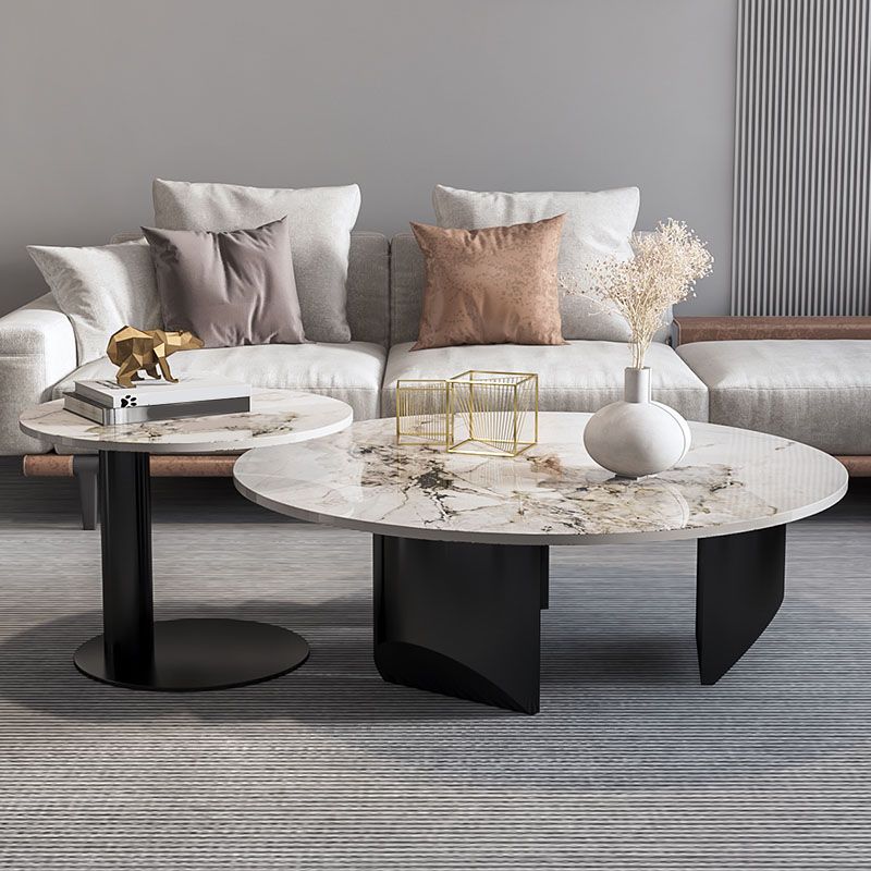 Round Coffee Table in Black Luxurious Stone Top Cocktail Table