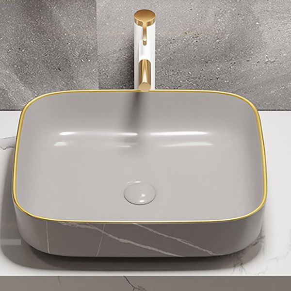 Modern Bathroom Sink Porcelain Pop-Up Drain Rectangular Vessel Bathroom Sink