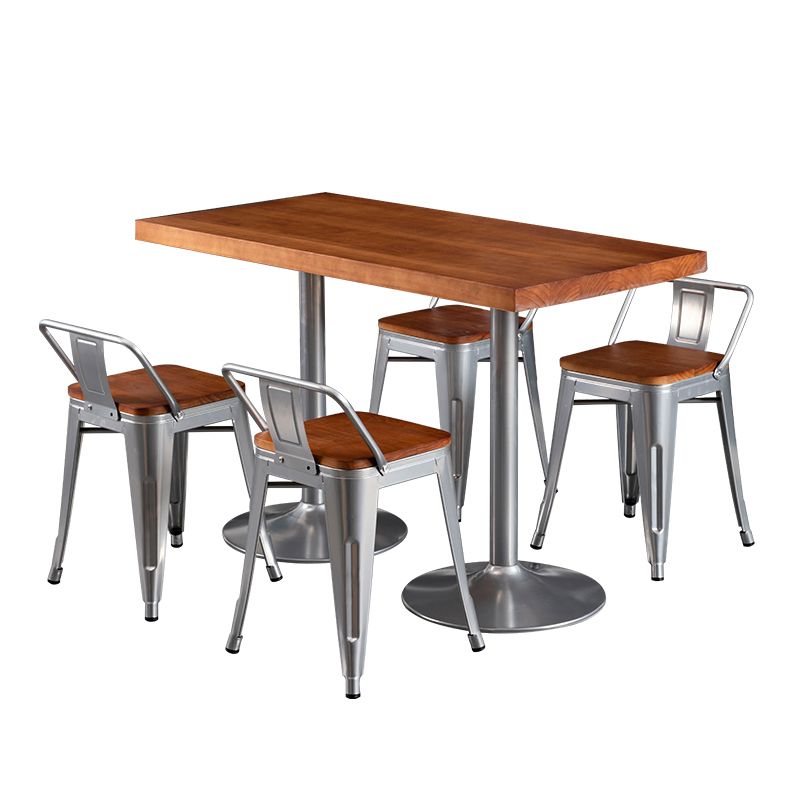 Industrial Wooden Dining Room Set with Rectangle Table and Iron Base Kitchen Table Set