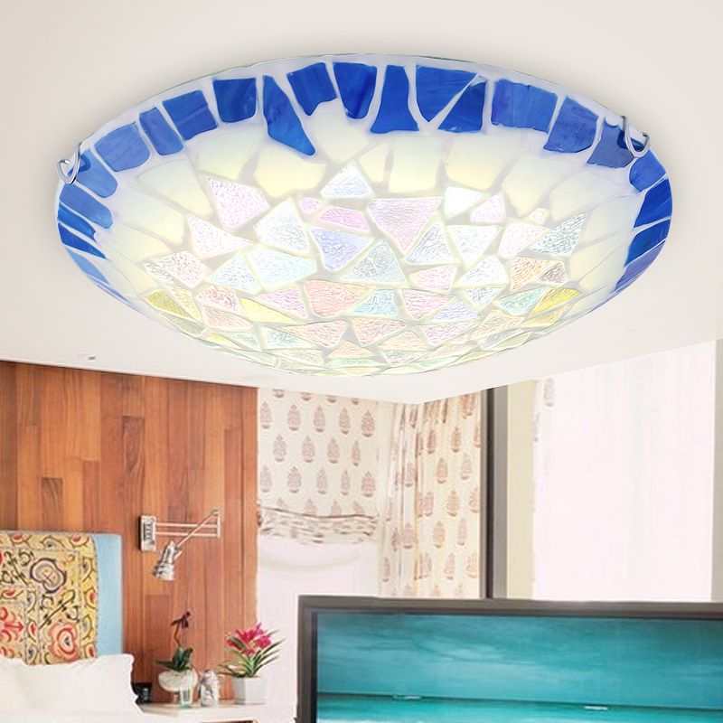 Blu 12 "/16 "/19.5" Wide 3 Luci Apparecchio di illuminazione a incasso Barocco Ciotola di vetro colorato Flushmount Luce