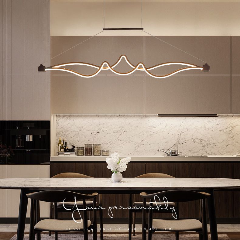 Espresso lineares LED -Insellicht im modernen prägnanten Aluminium -Anhänger Licht mit Acrylschatten