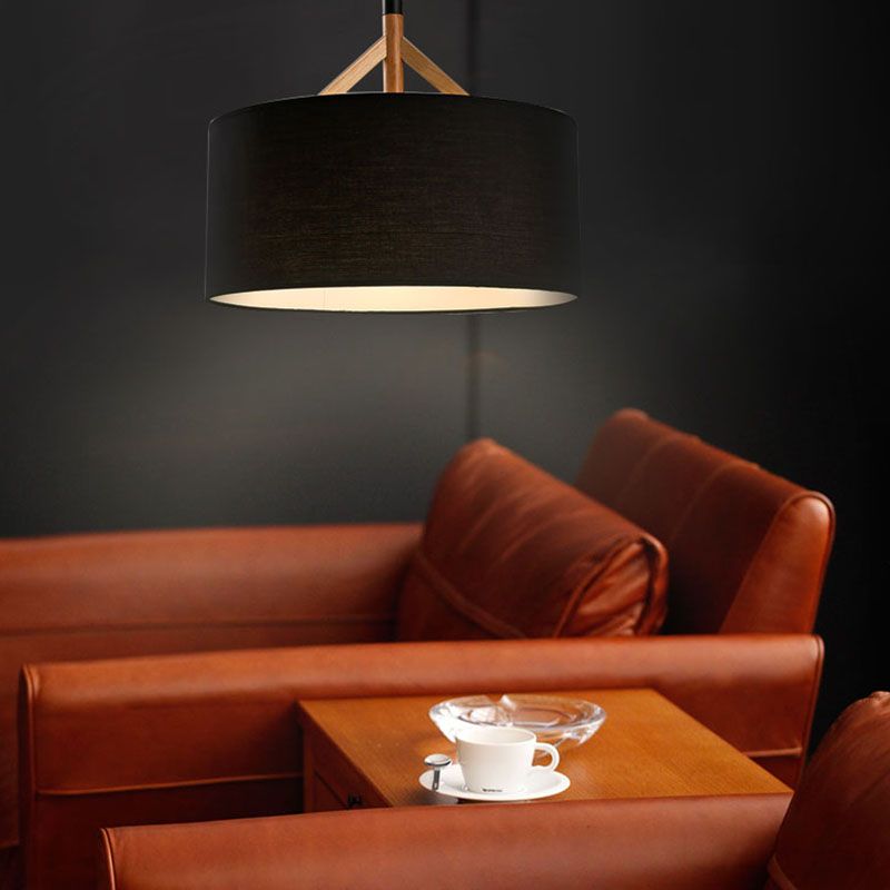 Moderne Trommelanhänger Leuchte Fixation Stoff 1 hängende Deckenleuchte in Weiß/Schwarz