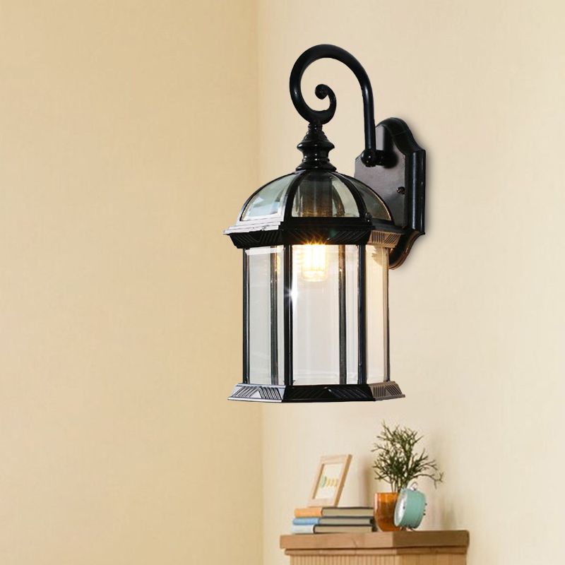 Birdcage Outdoor Wall Mounted Light Rustic Clear/Frosted Glass 1-Head Black/Bronze Finish Wall Sconce