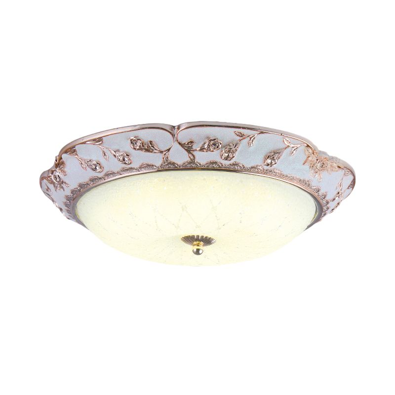 LED Ceiling Mounted Fixture Korea Country Domed White Glass Flushmount Lighting in Rose Gold