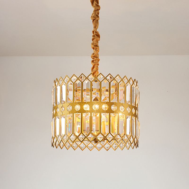 3/4 LUMIÈRES DRUM LAMPE suspendue traditionnelle Gol Crystal incrusté Prôlant Pendant Light