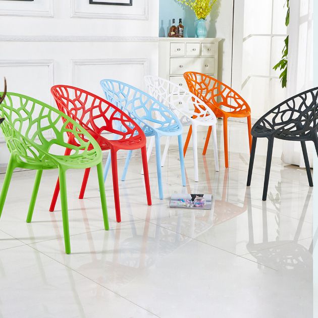 Sillas de comedor escandinavas sin brazos, sillas auxiliares de comedor apilables de plástico (juego de 4)