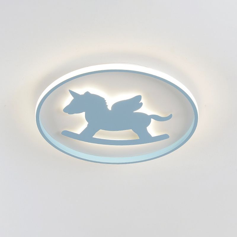 Cartoon LED Flush Mount Lighting Pink/Blue Dinosaur/Carousel Super Thin Ceiling Fixture with Acrylic Shade