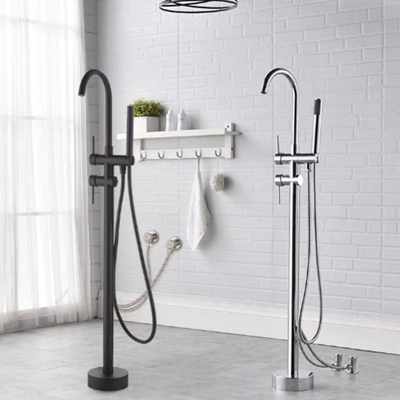 Tub Filler Lever Handle Freestanding Brass High Arc Handshower Traditional Tub Filler