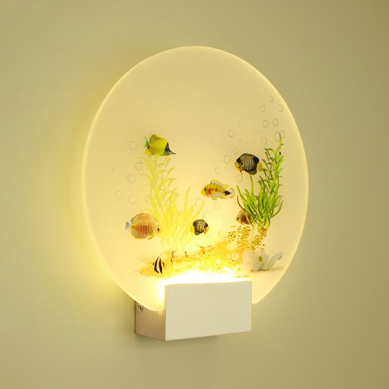 Round Shape Metal Wall Lighting Idea Kids Style 1 Light Wall Light Fixture in White